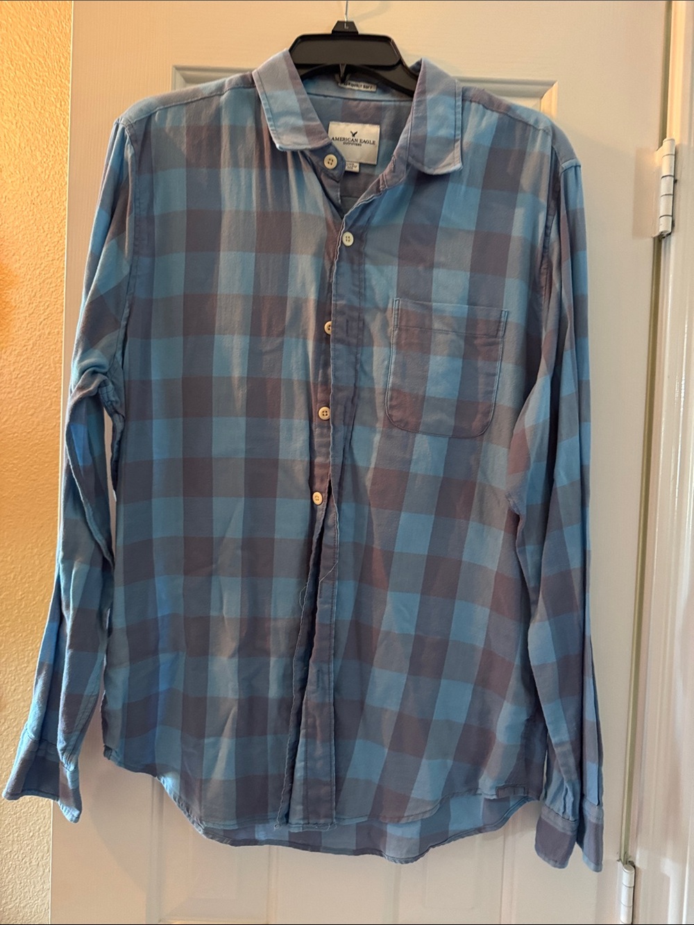 American Eagle Outfitters Blue Plaid Button-Down Shirt